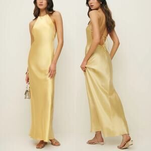 Reformation Jeany Silk Maxi Dress NEW Halter Neck Tie Sunshine Yellow NWT Size S